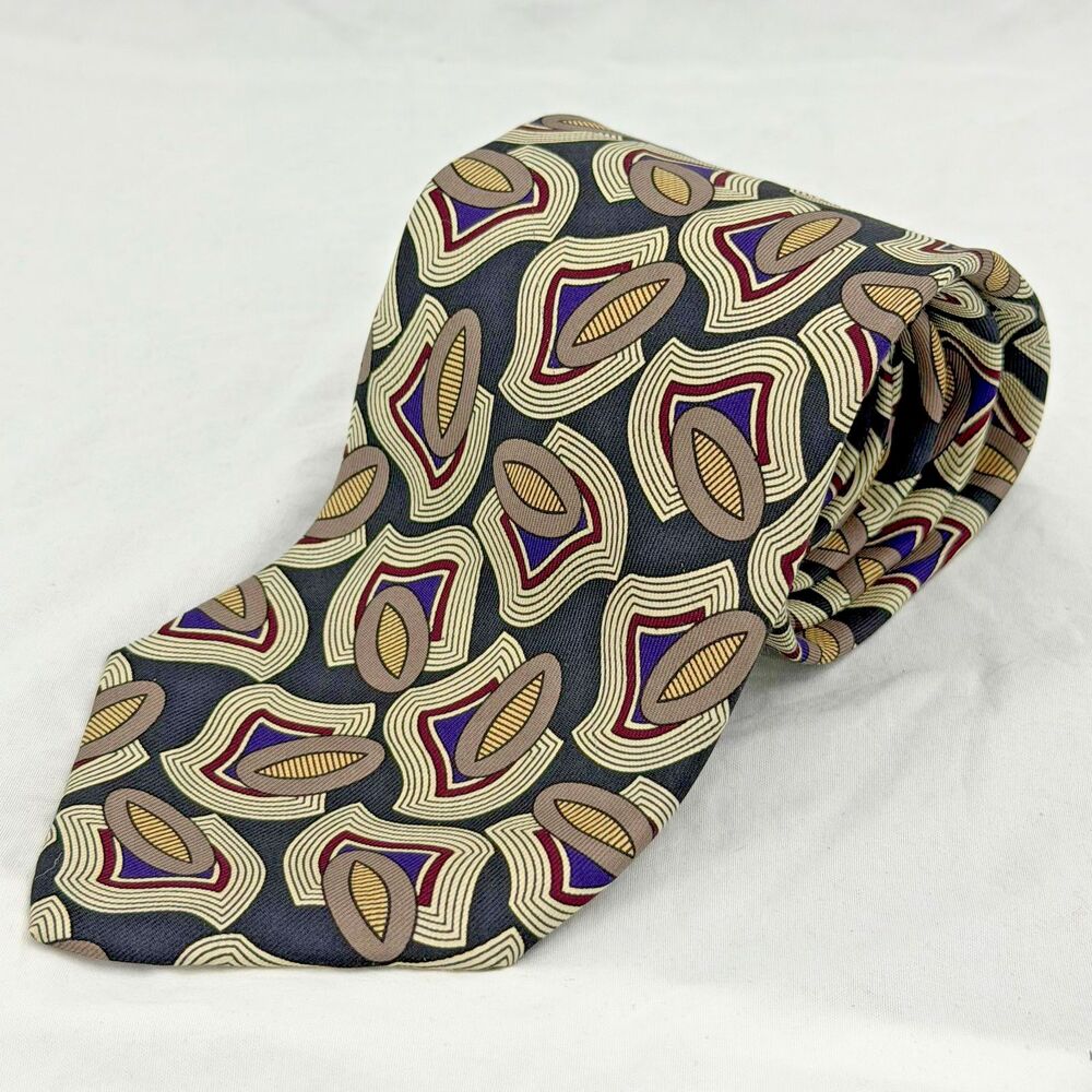 Robert Talbott Studio for Halls Silk Tie Geometric Abstract Black Taupe 60x3.75